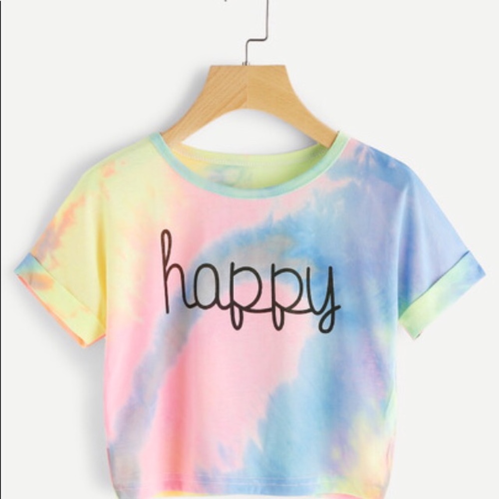 Cuffed Sleeve Crop Pastel Tie Dye Tee